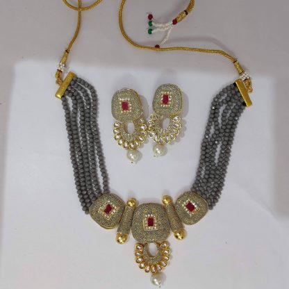 Brass Grey Crystal Artificial Jewellery, Size: Free Size,