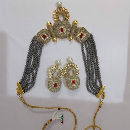 Brass Grey Crystal Artificial Jewellery, Size: Free Size, - Image 4
