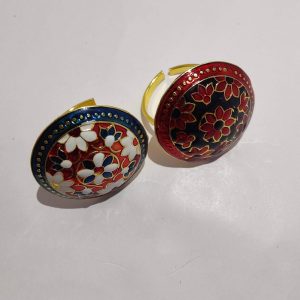 Meenakari handmade ring (red and white colour print)