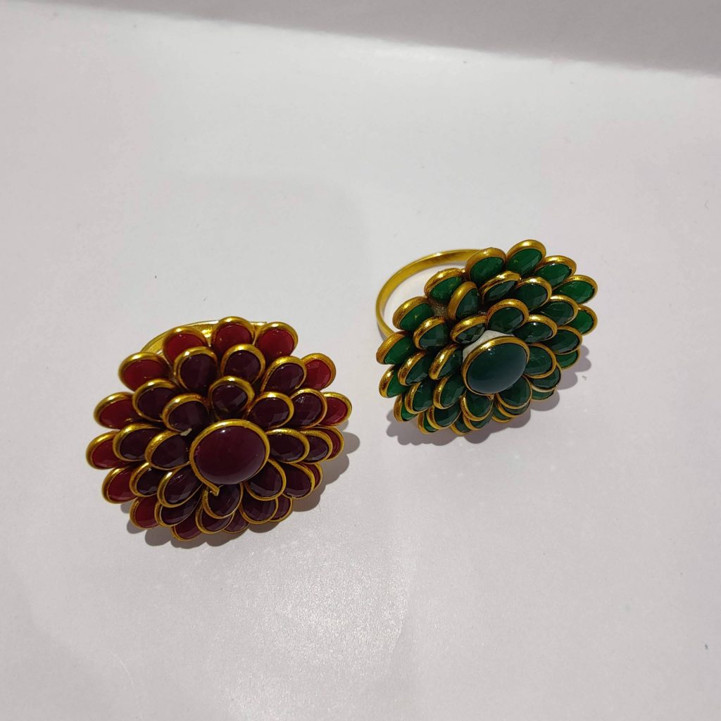 Panchi work handcrafted Adjustable ring (Green and maroon colour) product image 2