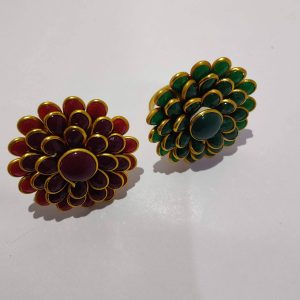 Panchi work handcrafted Adjustable ring (Green and maroon colour)