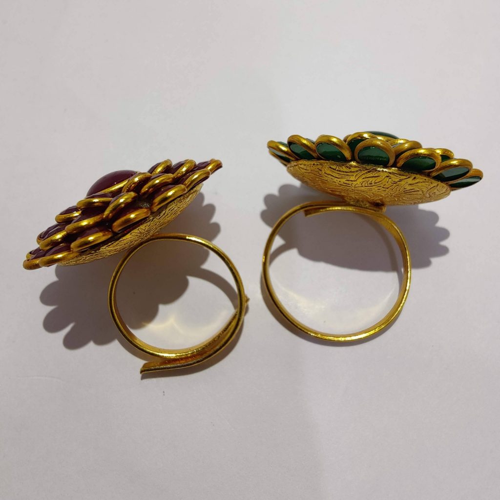 Panchi work handcrafted Adjustable ring (Green and maroon colour) product image 3