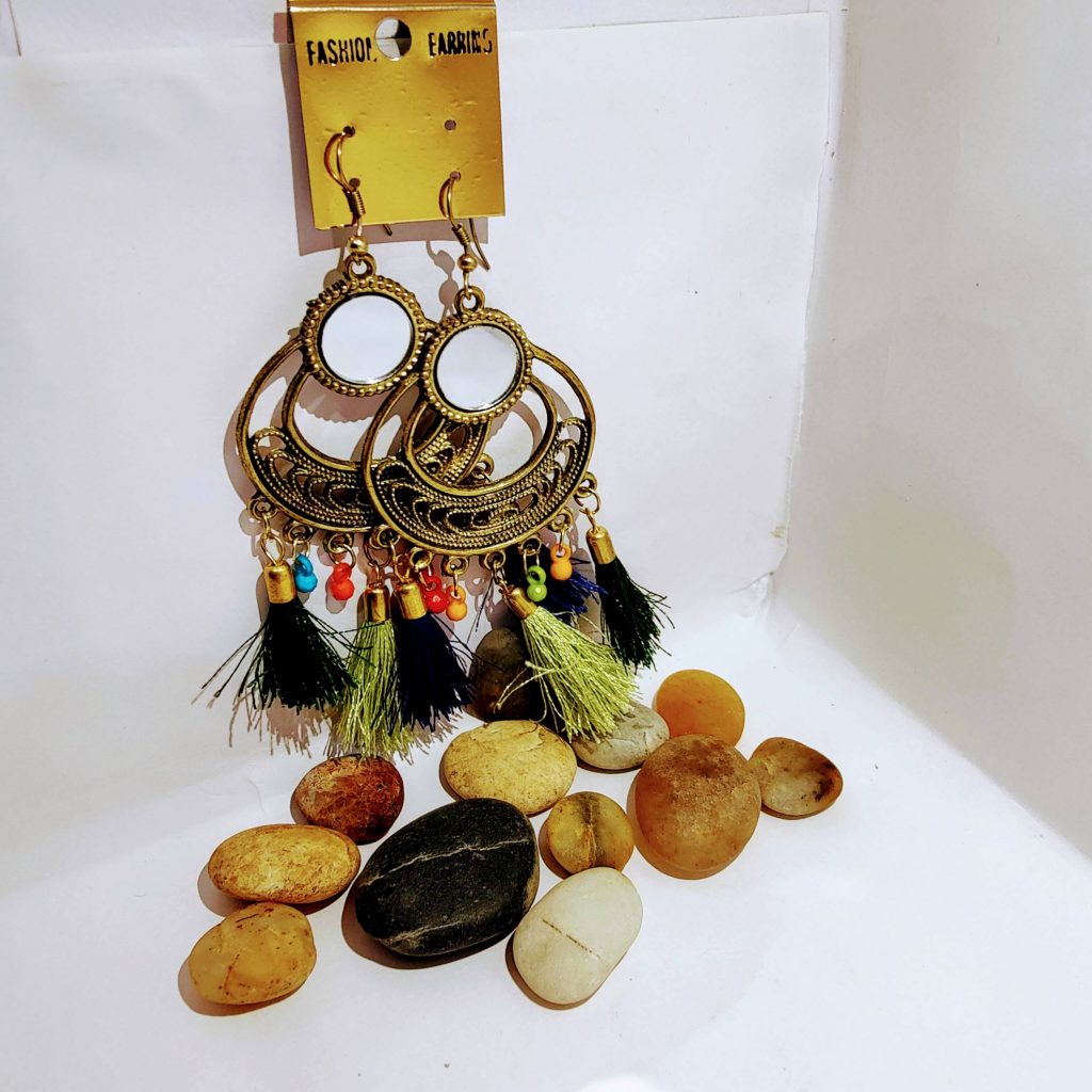 Big multi colour tassel beaded earring product image 2