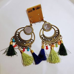 Big multi colour tassel beaded earring