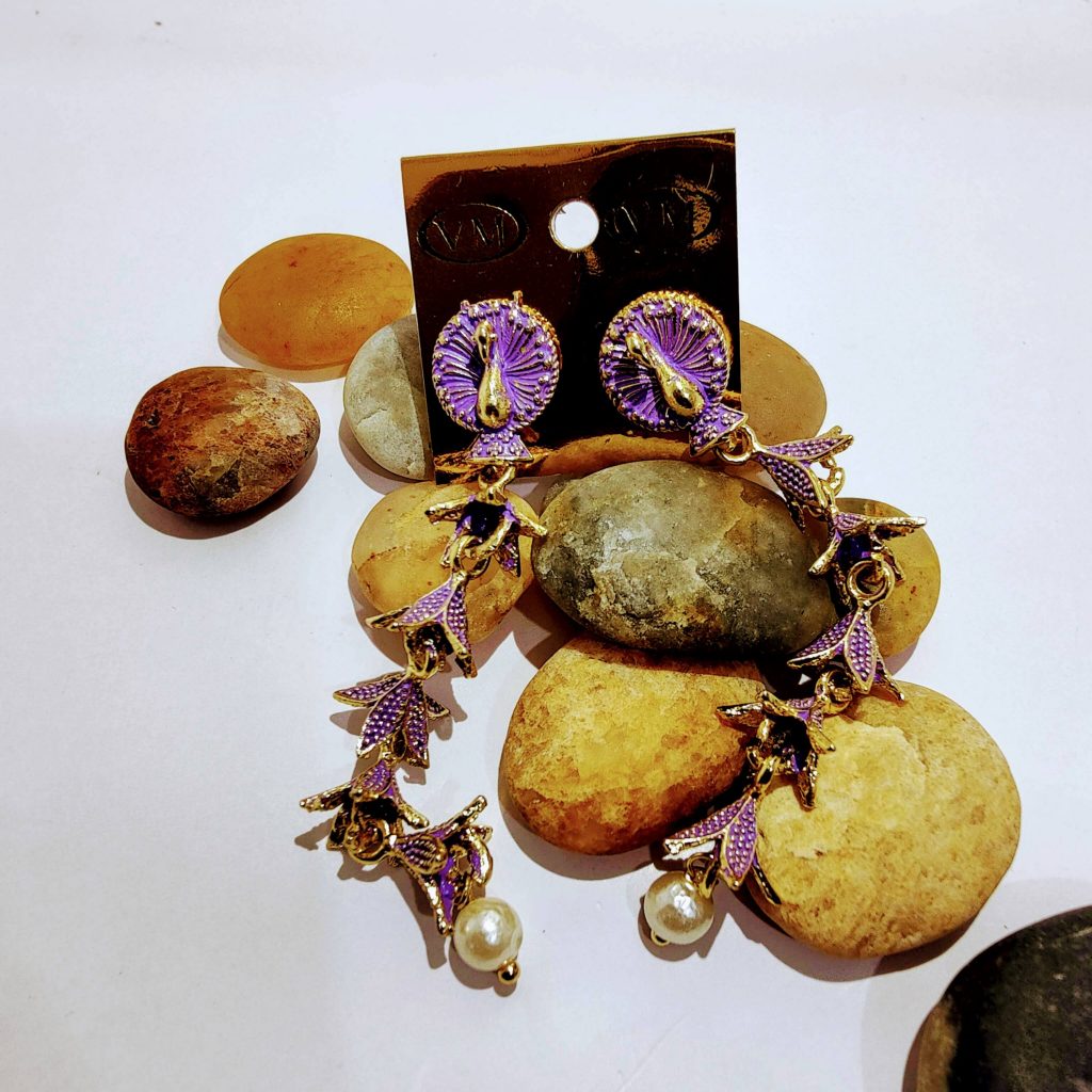 Hanging long earring ( Peach, Purple, Pink, Green, Grey colour) product image 3