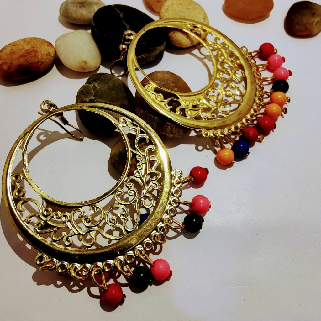 Big Gold plated colourful beads earring product image 2