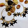 Round gold plated with hanging  black star earring