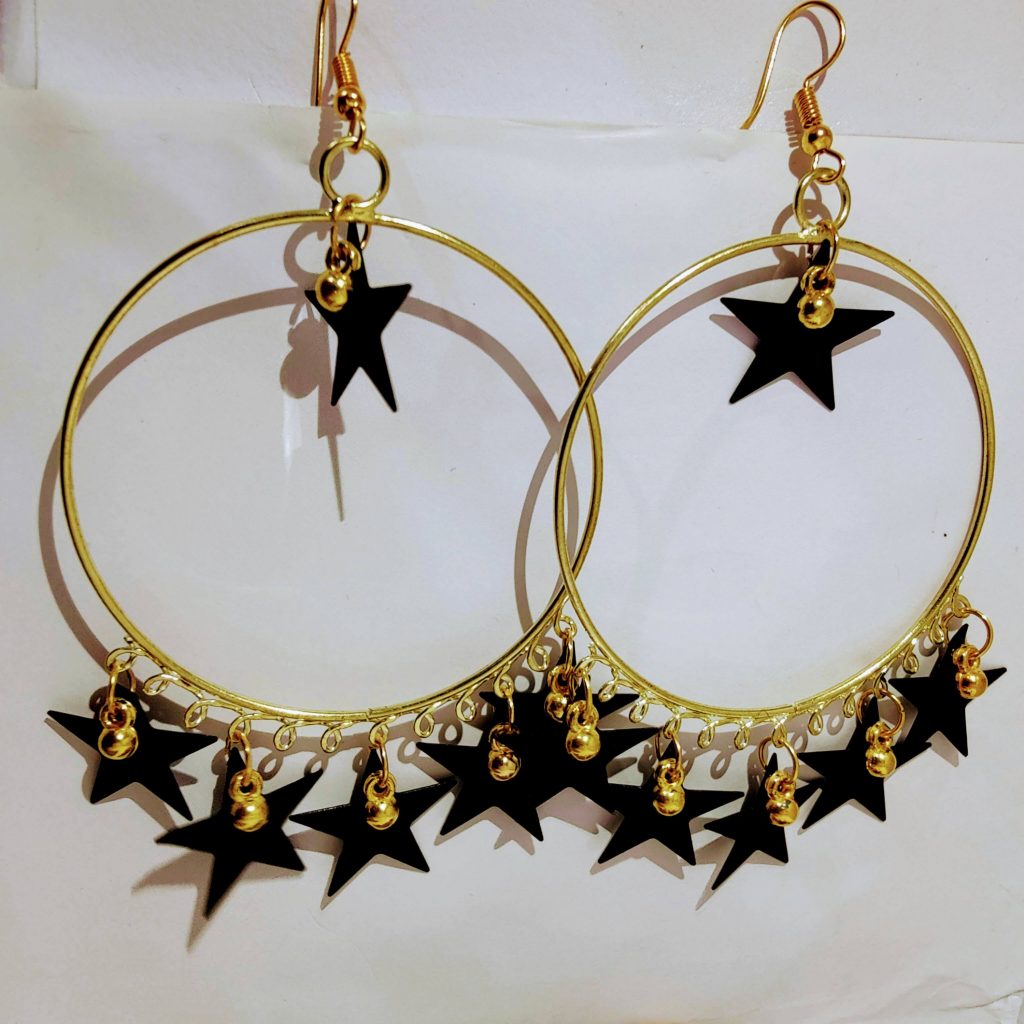 Round gold plated with hanging black star earring product image 2