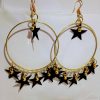 Round gold plated with hanging  black star earring - Image 2