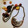 Gold plated peacock design pendant long mangalsutra with earring